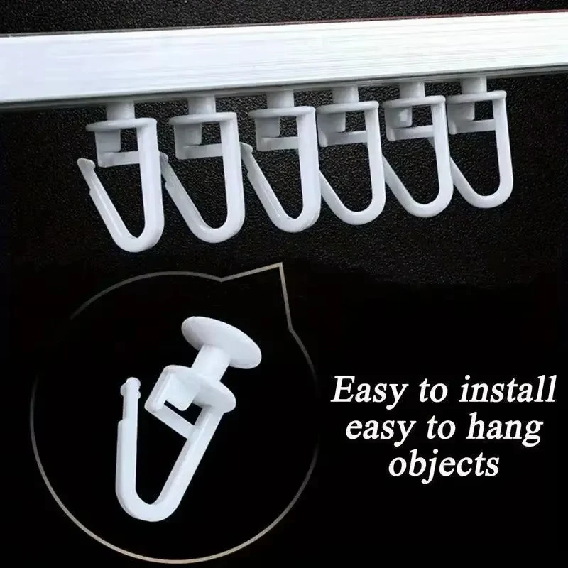 Self-Adhesive Non-Perforated Curtain Track with Lockable Folding Hooks for Cabinets Bathrooms Room Partitions ﻿