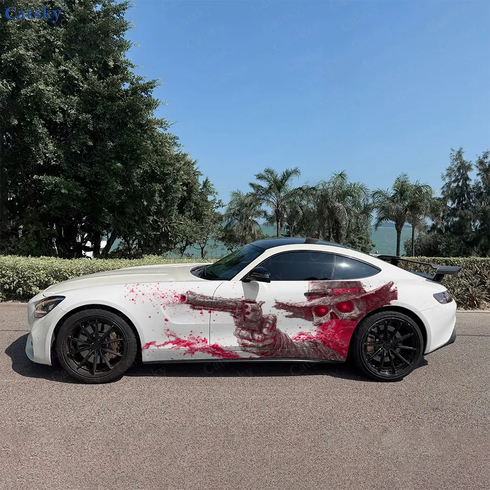 2pcs Dark Cowboy Skeleton Car Side Wraps, Self-Adhesive PVC Waterproof & Scratch-Resistant Stickers, Car Accessory Gift