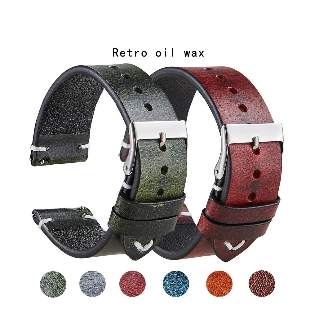 

18mm 20mm 22mm Quick Release Vintage Oil Waxed Color-Changing Cowhide Leather Watch Strap for Universal Watch Band Accessories