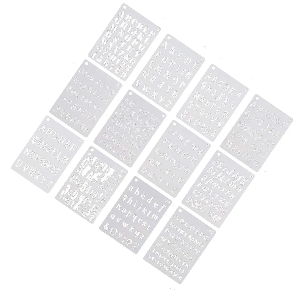 12Sheets Alphabet Number Stencils Fine Detail Hollow Letter Stencils for DIY Wall Decoration Paper Cutting Stamping Art