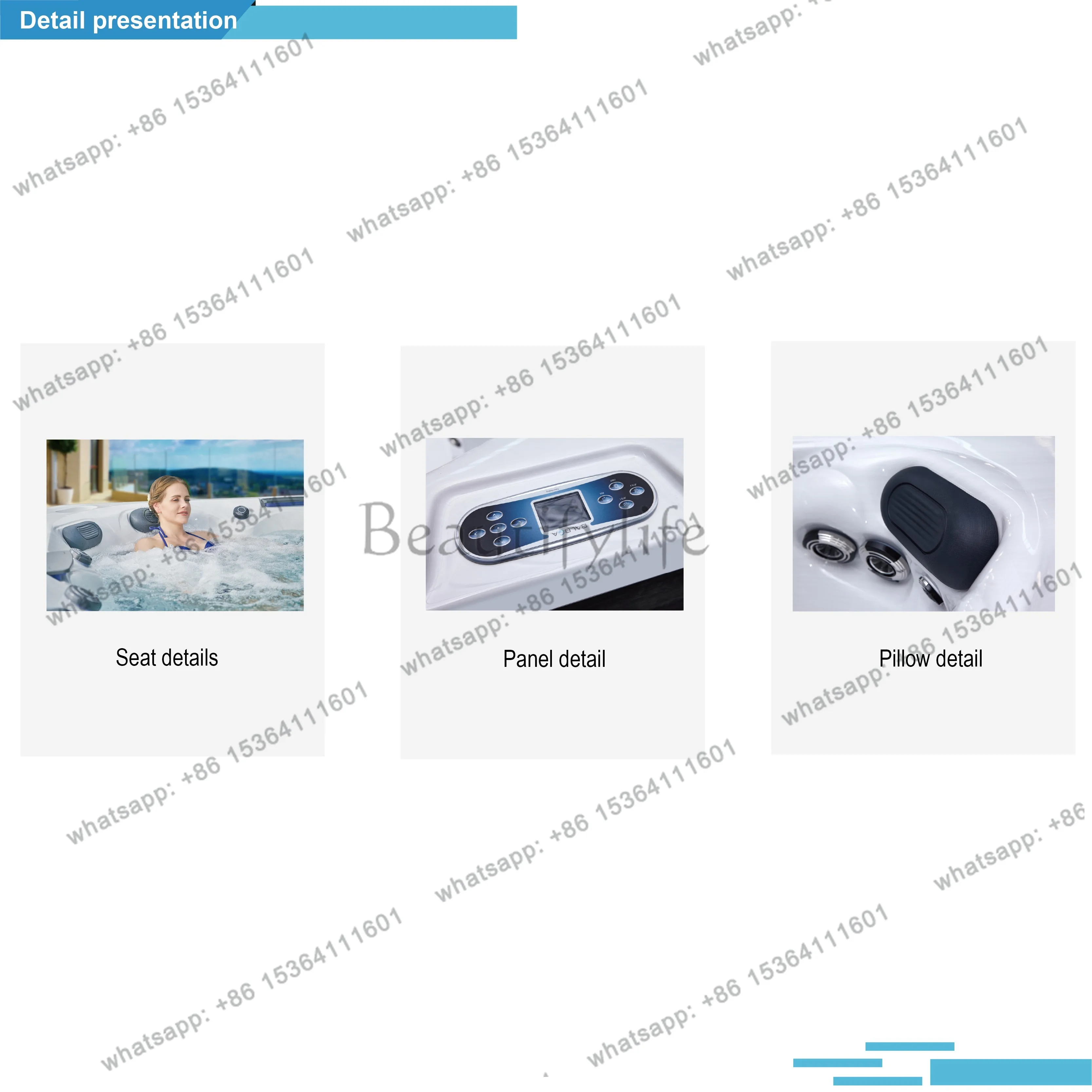 Modern Design, Compact Three-Seater Swimming Spa Pool with 35 Massage Jets, Dual 3.73HP Swim Pumps, and Balboa Control System.