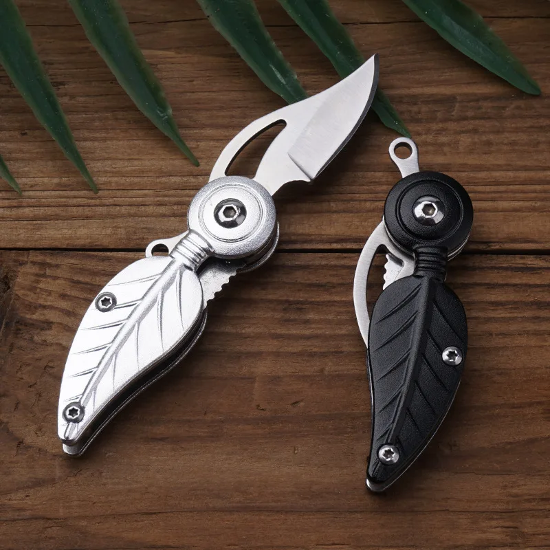 Creative Feathers Folding Knife Outdoor Camping Survival Leaf Knife Self-defense Mini Pocket  EDC MultiTool KeyChain Fruit Knife