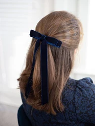 Lystrfac-Lazo de pelo negro de terciopelo Vintage para mujer, horquilla de cinta larga, Clip superior Simple de moda, horquillas para mujer, accesorios para el cabello