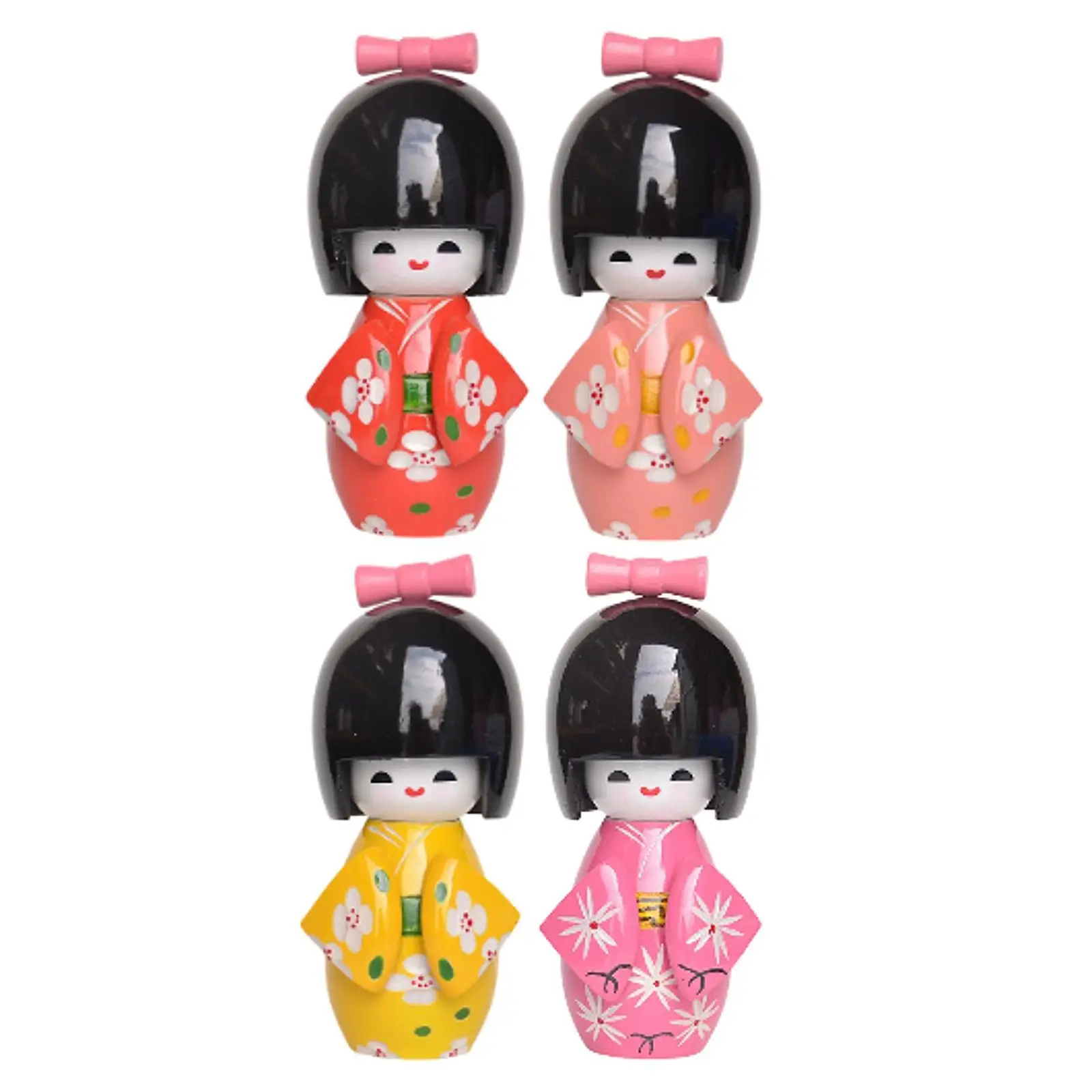 Japanese Miniature Geisha Doll Wood Figure Traditional Decorative Statue for Shelf Cabinet Office Decor