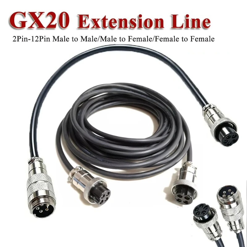 4Pin GX20 Male to Female Extension Cable 2 3 4 5 6 7 8 9 10 12 Pin Docking Aviation Plug W Wire M20 Revolving Female Power Cord