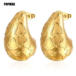 POPMAX New Trend Heart Shaped Letter Earrings Women Elegant Minimalist Metal Smooth Love Stud Eardrops Girl Prarty Jewelry