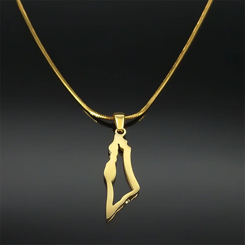 Israel Palestine Country Map Pendant Necklace Neck Chain for Women Men Stainless Steel Country Geography Jewelry Gift Wholesale view 4