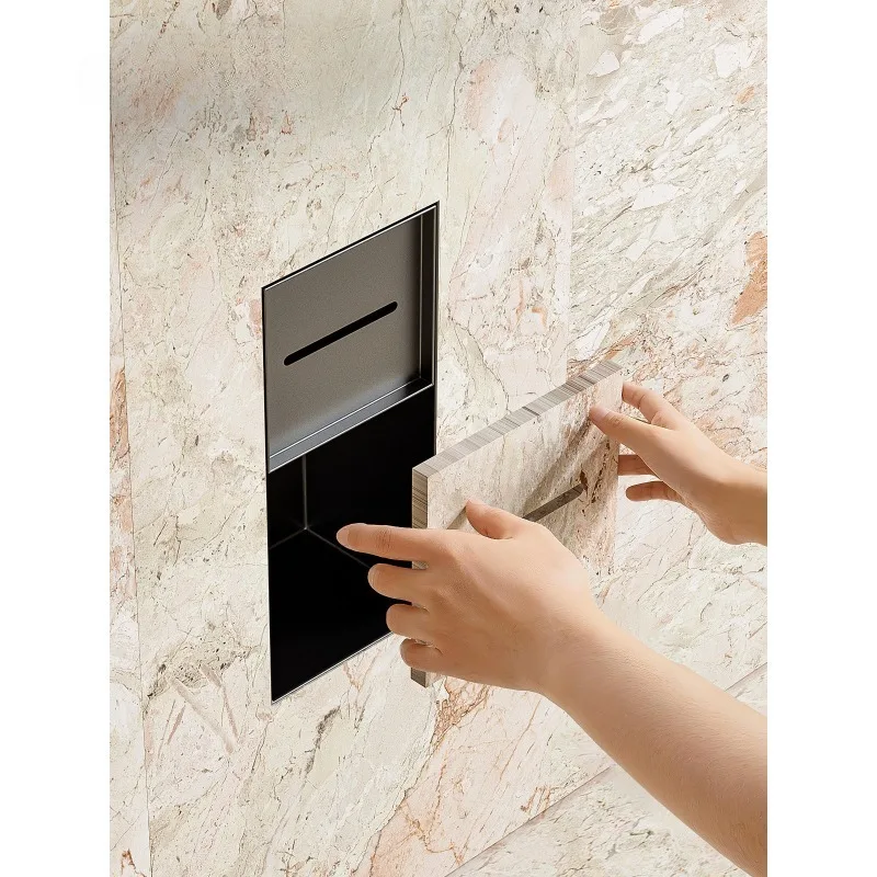 Home decoration stainless steel niche tissue box embedded toilet shelf