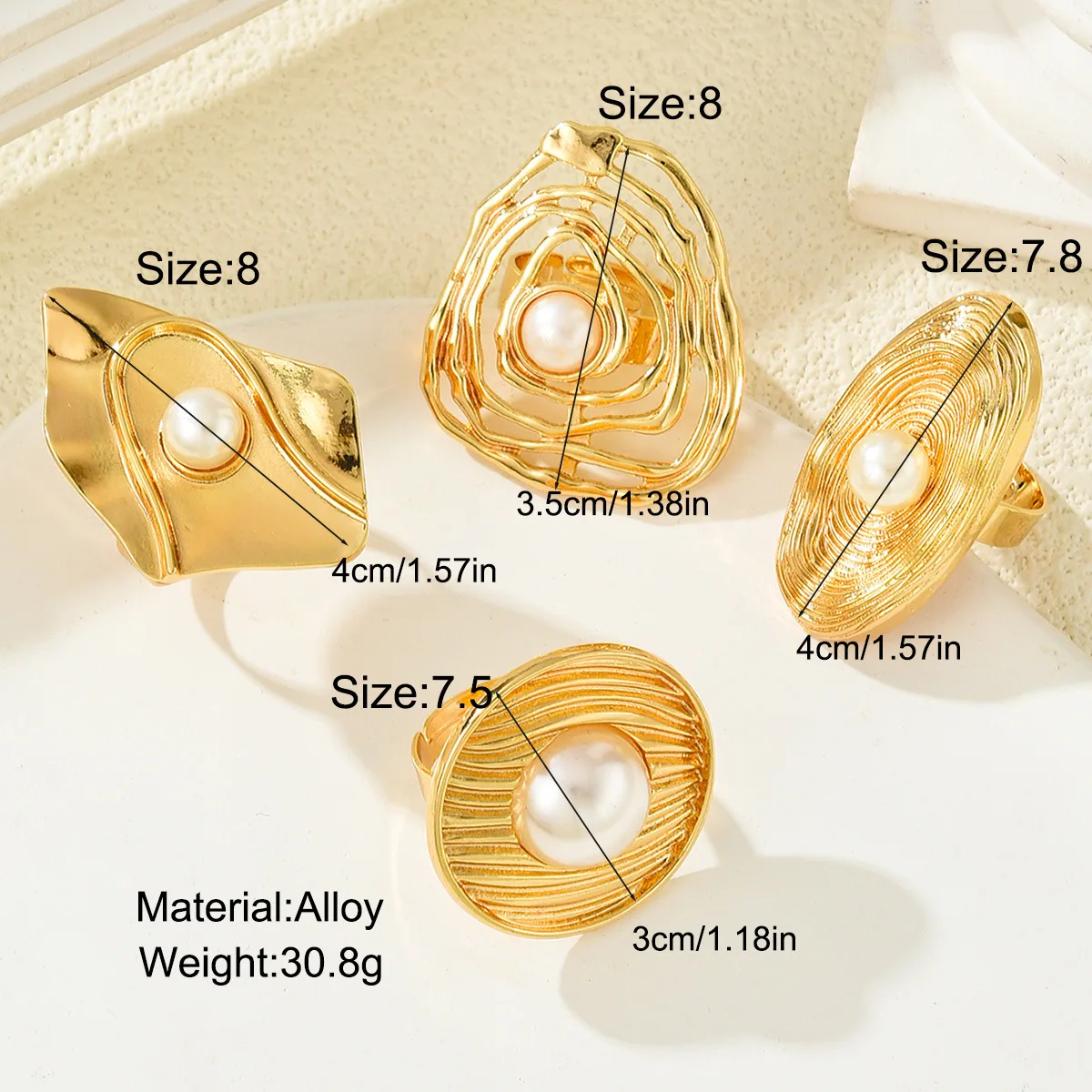 DIEZI 4pcs/Set Korean Imitation Pearl Geometric Hollow Out Knuckle Rings Women Vintage Fashion Gold Color Joint Ring Jewelry