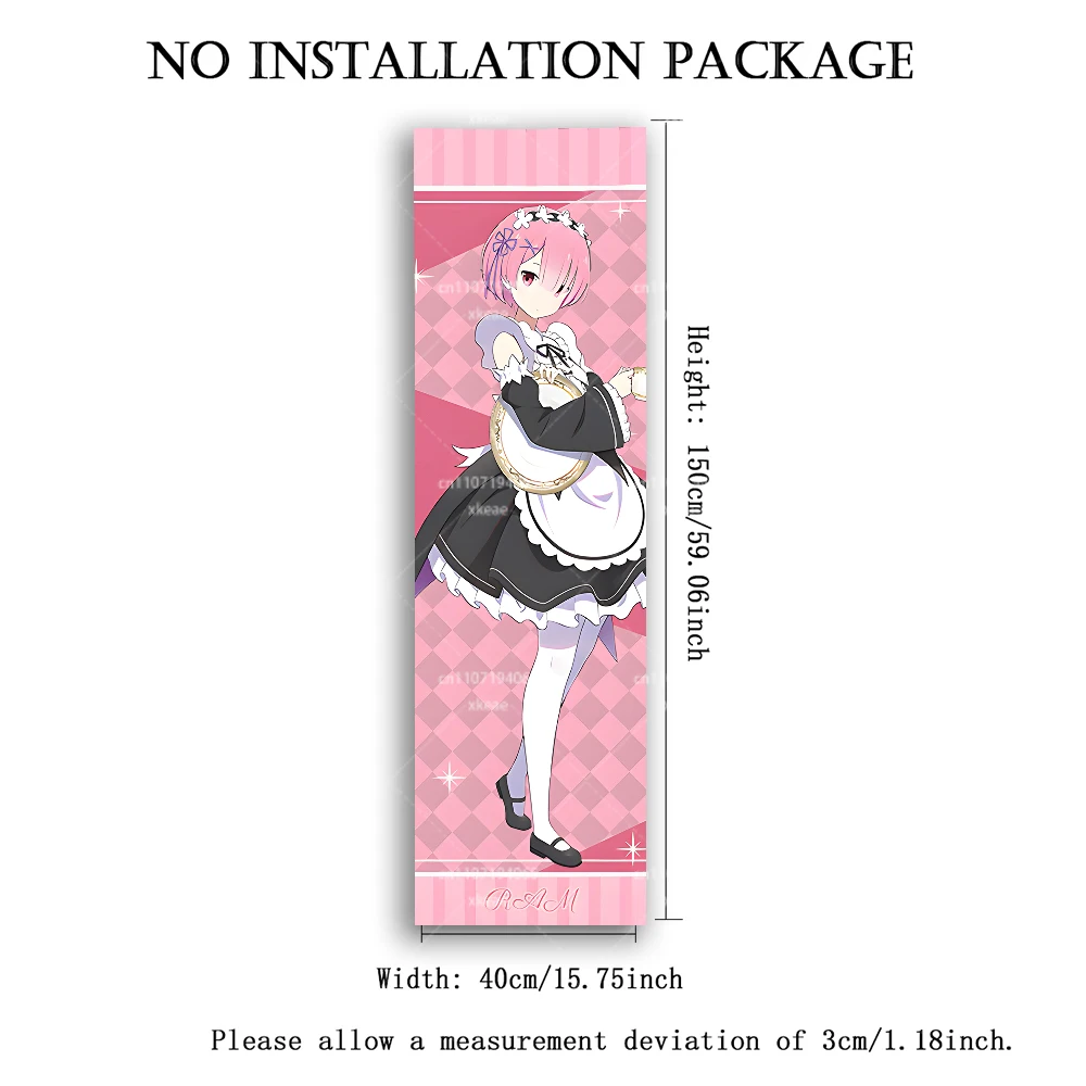 R-Re:Zero R-Ram Vertical Tapestry, Anime Wall Scroll Hanging, Pink Aesthetic Bedroom Decor