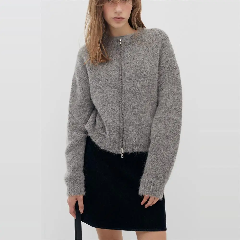 

Lwclaic Альпака Шерсть круглый Ne Вязаный открытый кардиган Свитер Dongda Gate Уникальный женский осенний длинный слэ...