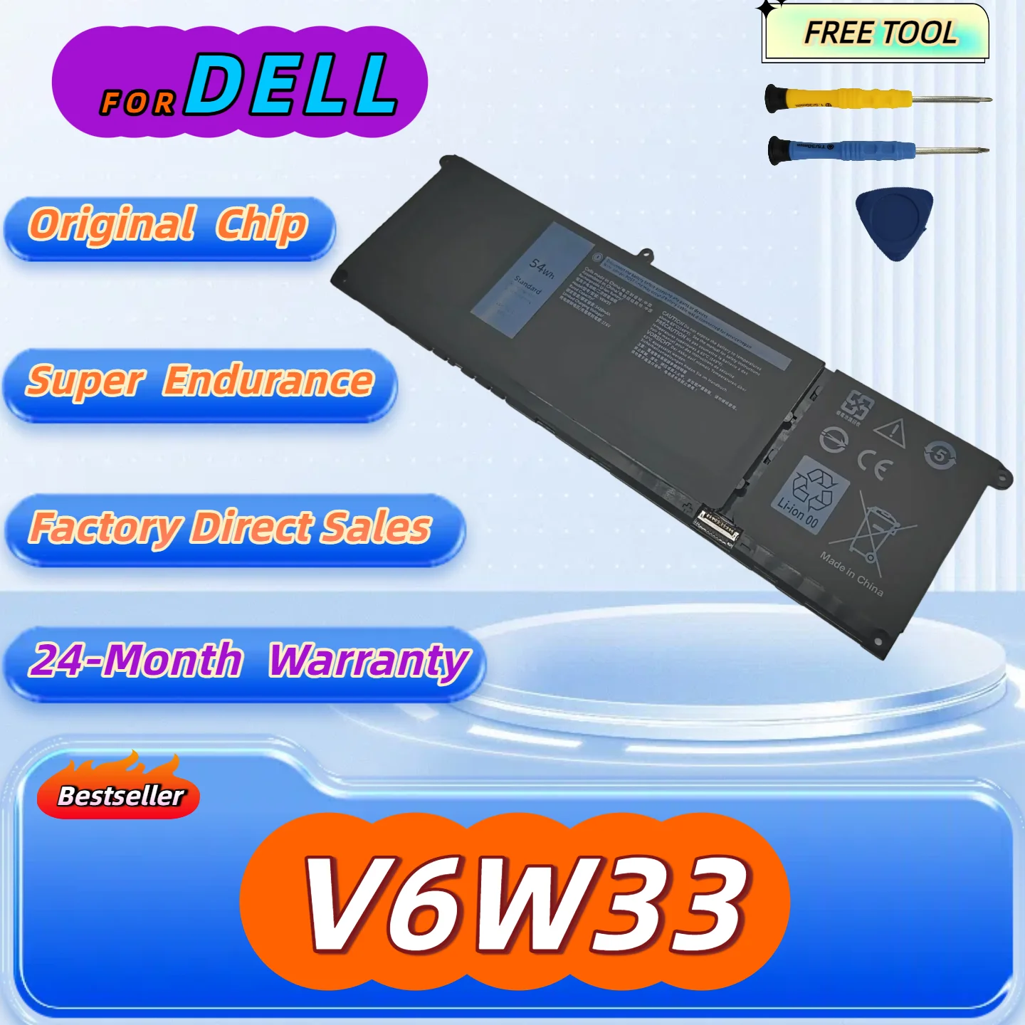 

V6W33 Battery for Dell Inspiron 5510 5515 5415 5418 3510 3511 3515 5410 2-in-1 7415 2-in-1 Series Free Tool + 24M Warranty