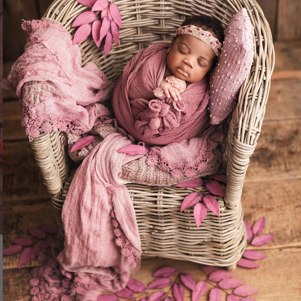 Newborn Props For Photography Soft Cotton Lace Frill Wrapped Blanket Infant  Swaddle Photo Shoot Photography Wrap For Baby