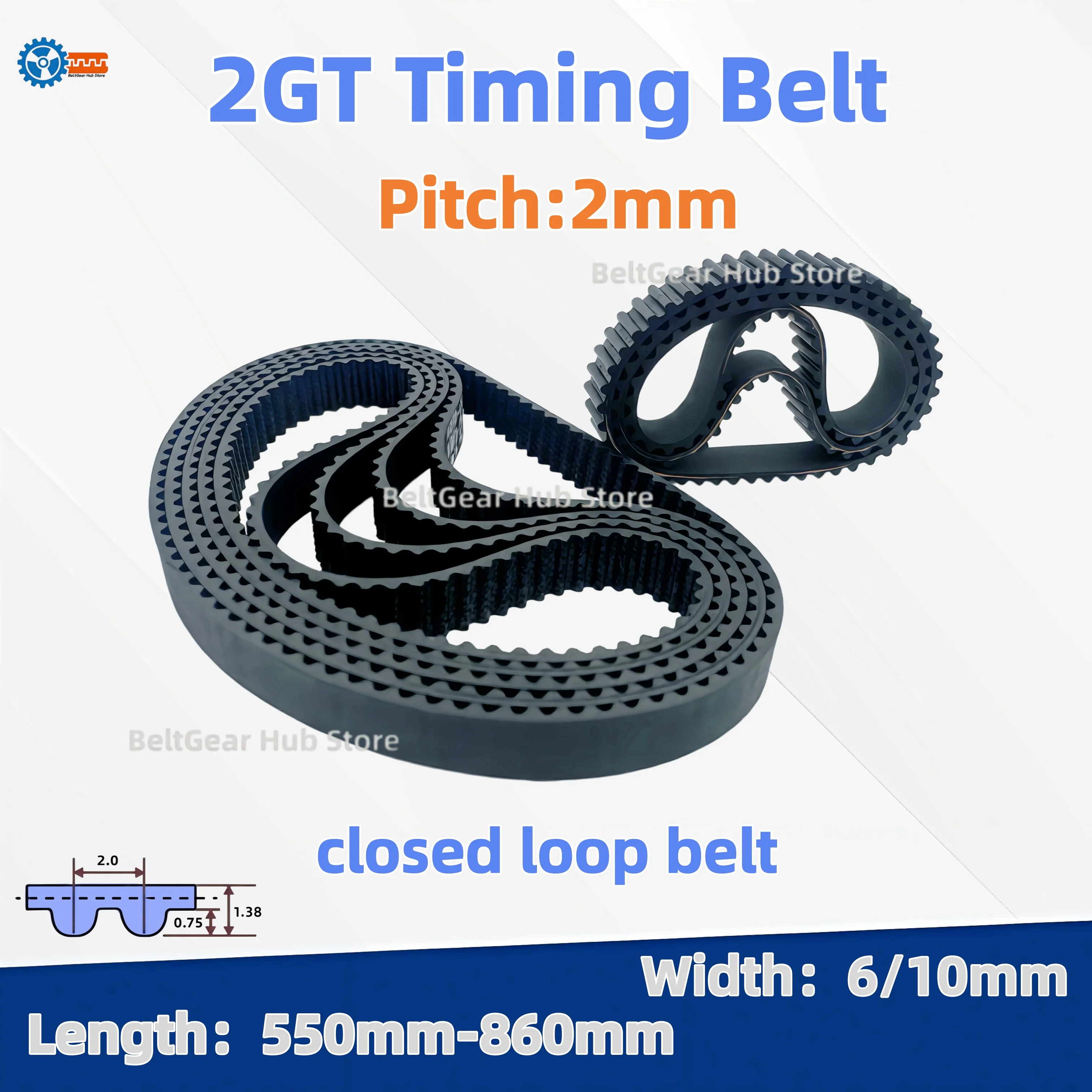 

2GT Timing Belt Closed Loop Timing Belt Rubber GT2 Belt Width 6mm/10mm 3D Printers Parts 550 606 710 738 740 750 752 770-860mm