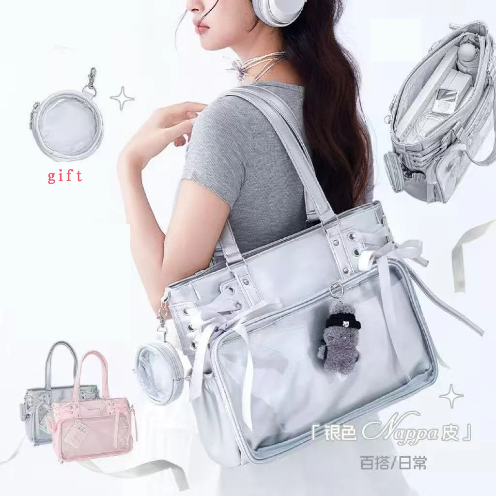 

bags for woman ita bag accessories transparent bag idol photo display bags big size bow strap tote bags y2k bag Japanese style