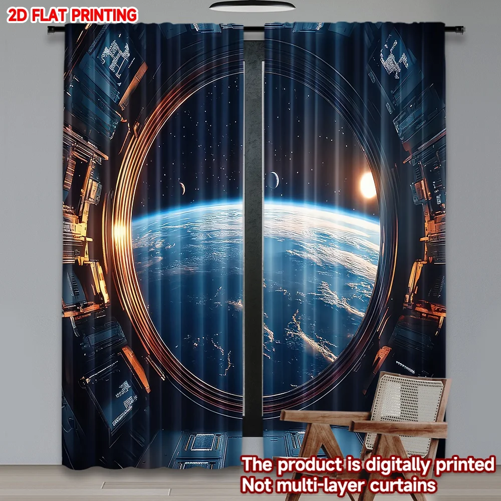 

2D flat printing 2pcs Drapes Earth from Space(1) Digital Printed Polyester Drapes Birthday Party Perfect for New Year