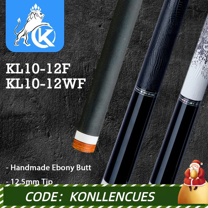 KONLLEN KL-12F Carbon Fiber Pool Cue Stick with 12.5mm Tip Real Inlay Leather Grip Low Deflection for Billiard Cue Kit