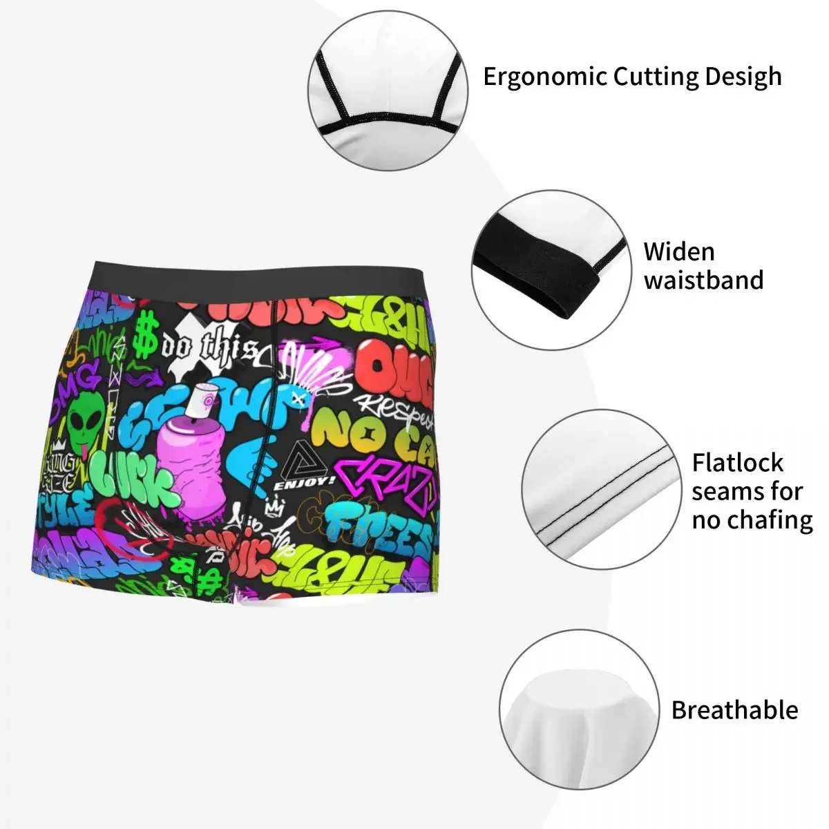 Custom Cool Hip-hop Culture Street Graffiti Art Boxers Shorts Panties Men's Underpants Stretch Briefs Underwear