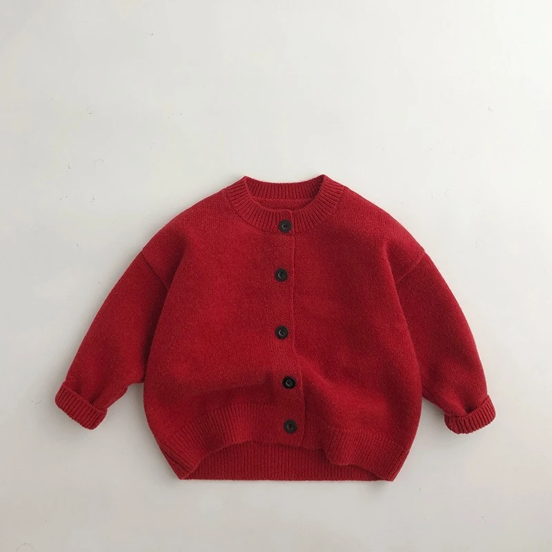 Skin Sensation New Children's Sweater Men's and Women's Trendy Treasure Western Style Knitted Cardigan Red