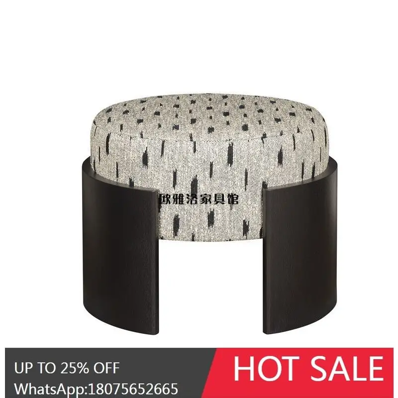 

MJY Vintage Retro Style Solid Wood Small Round Stool Light Luxury New Chinese Style Makeup Tea Stool