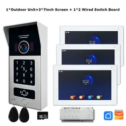 2 Wired BUS Video Intercom Doorbell Camera 1080P Tuya 7 Inch Touch Monitor With RFID Card Access For 3 Home Villa