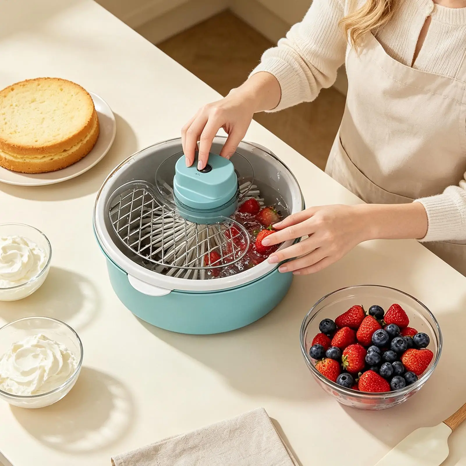 Large Electric Fruit Produce Cleaner Spinner Lettuce Berry Washing Device for Grape Strawberry Salad Kitchen Camping Picnic Meal