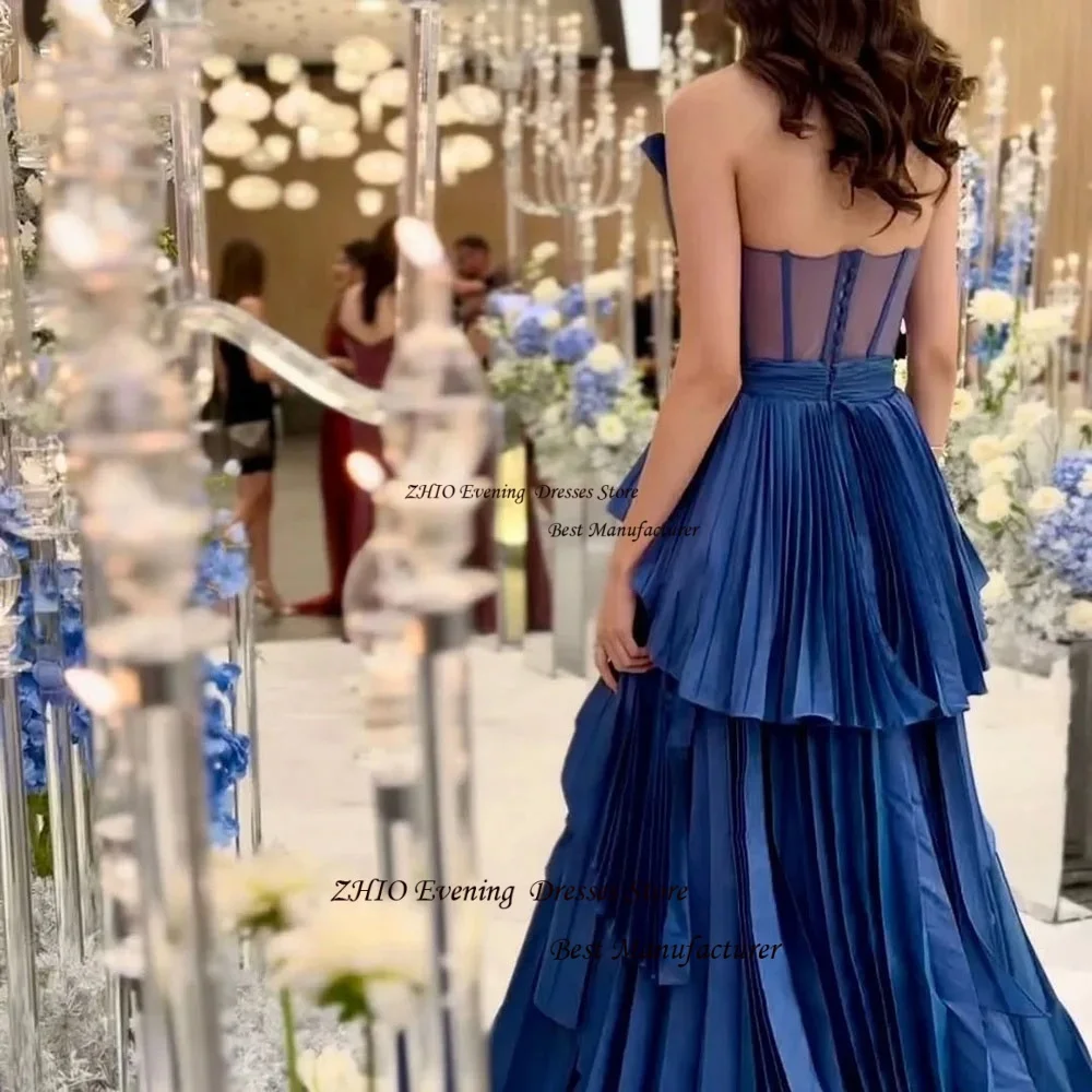 Zhio novo design alta fenda cetim uma linha em camadas vestido de festa plissados vestido de baile vestido de noite para mulheres robes de soirée personalizado