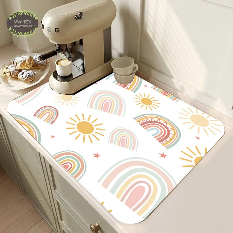 Clouds Colorful Rainbow Kitchen Absorbent Tableware Mats Dish Placemat Drain Pad Heat Resistant Counter Mat Non-slip Placemat