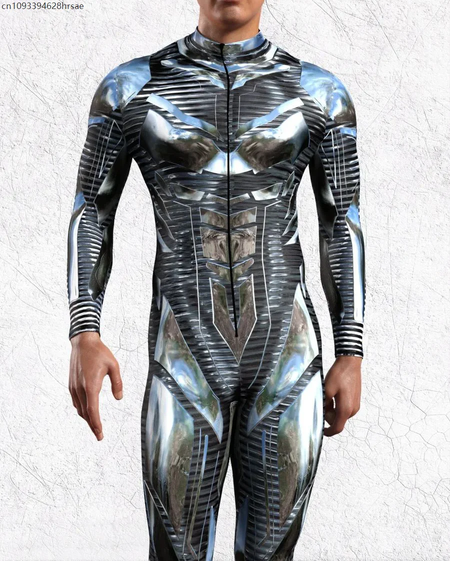 

Men Cyber Punk 3D Digital Print Iron Fighter Cosplay Bodysuit Party Role Play Outfit Zentai Suit Costume Carnival Jumpsuit