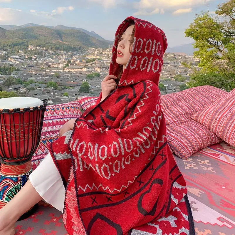 ชุดผ้าคลุมไหล่ถักลายชาติพันธุ์สำหรับผู้ใหญ่ ปี 2026 ผ้าคลุมไหล่ถักลายชาติพันธุ์สำหรับวัยรุ่น ผ้าคลุมไหล่แบบมีฮู้ดสำหรับผู้หญิงและเด็กผู้หญิง ให้ความอบอุ่นในฤดูหนาว เหมาะสำหรับการตั้งแคมป์และการเดินทาง