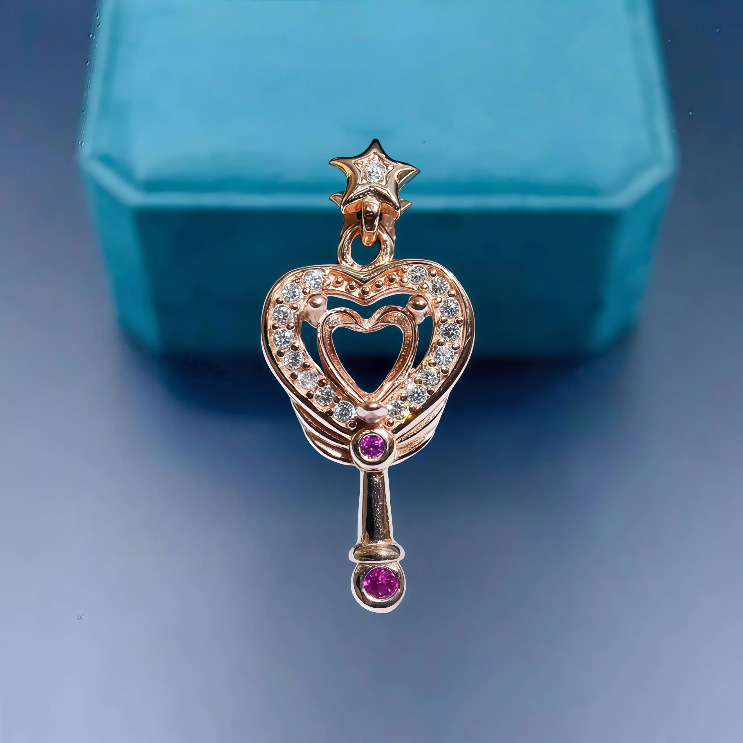 

L S925 Sterling Silver Empty Holder Pendant Settings 5mm Heart-shaped Stone Fine Charm DIY Jewelry Magic Wand Design for Woman