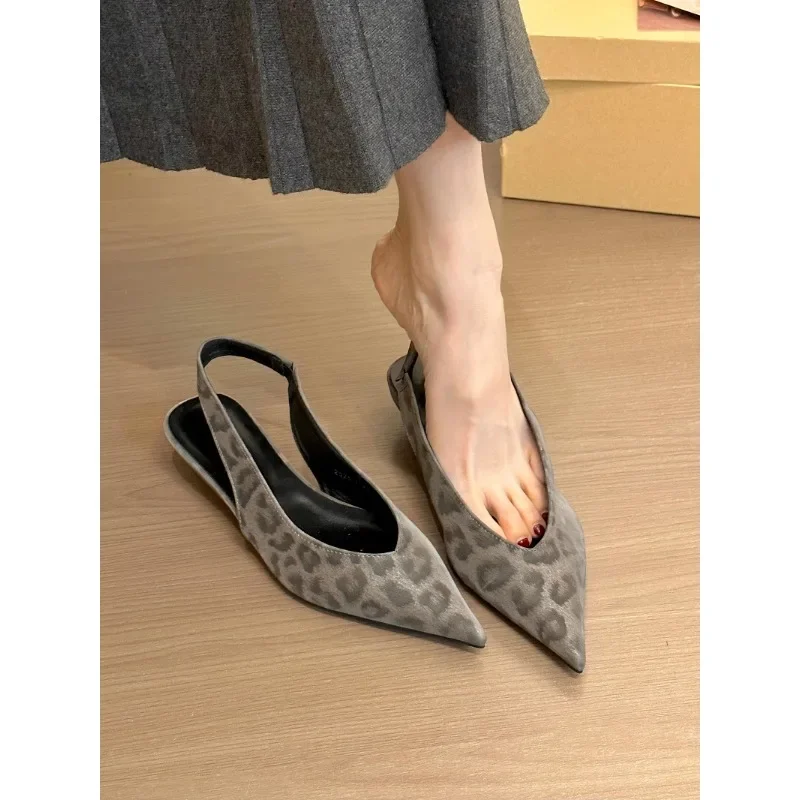 

Women's Fashion Sandals 2025summer New Leopard Gray Shallow Mouth Back Hollow High Heels Fashion Temperament Female Single Shoes