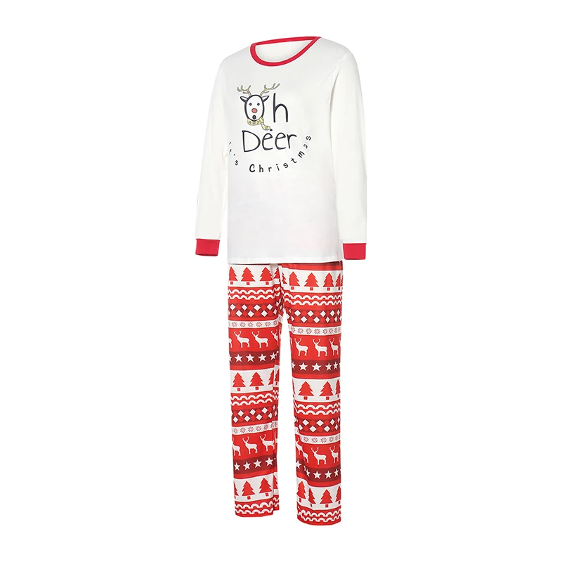 

Christmas Family Matching Pajamas Set Reindeer Print Long Sleeve Crew Neck Top Bottoms for the Whole Family