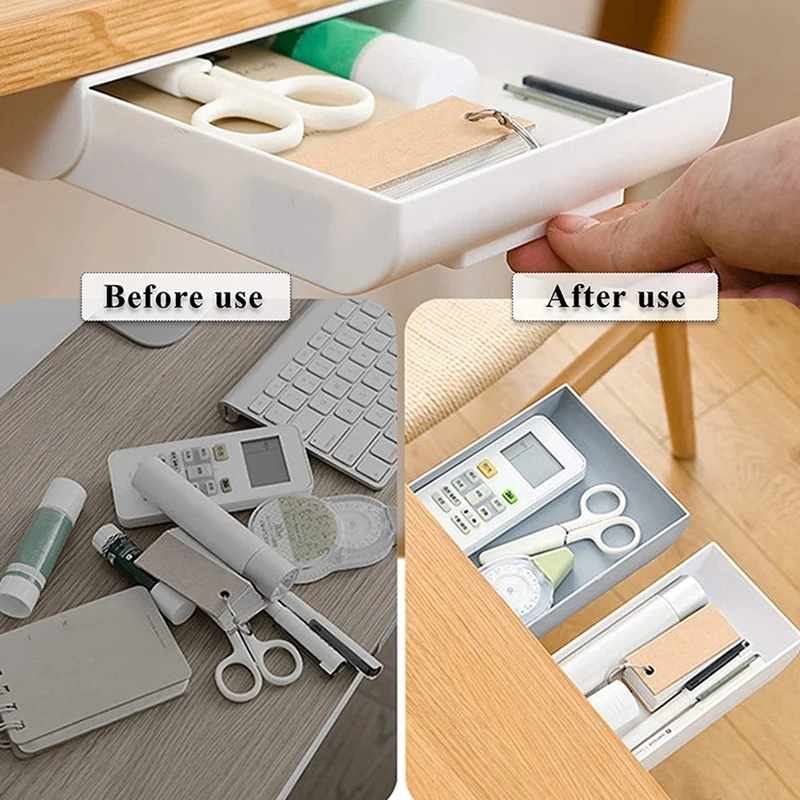 4 Pieces Under Desk Drawer Organizer, Expandable Self-Adhesive Drawer, -Up Drawer Organizer Storage Set