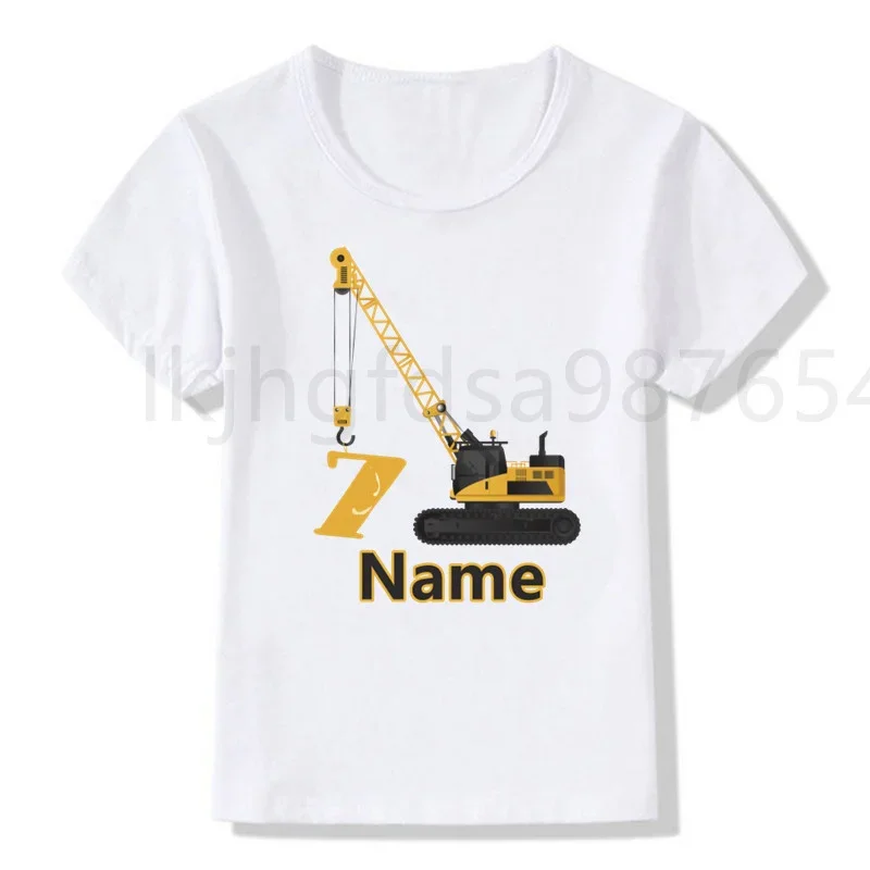 Crane construction birthday boy girl T-shirt excavator birthday shirt cool T-shirt cute children\'s play clothes number 2-7