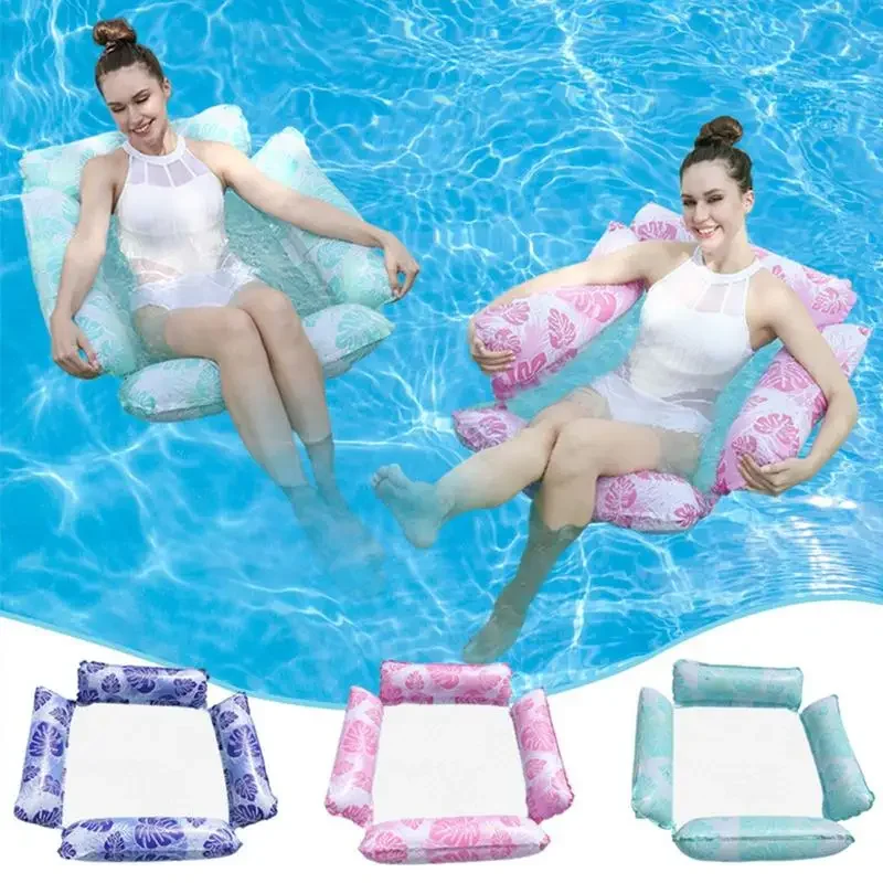 Asiento flotante para natación, juguetes acuáticos, hamaca de agua inflable de 4 tubos, juguetes acuáticos para Fiesta EN LA Piscina de verano de PVC con Base de red, sillones