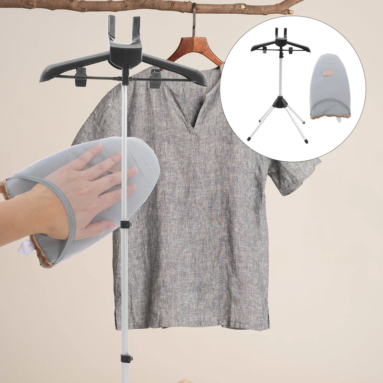 

1Set Adjustable Clothes Steamer Hanger Foldable Garment Drying Rack with Ironing Glove Portable Lightweight Stand for Home