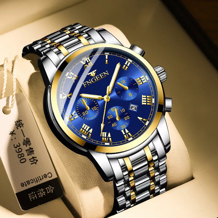 BINBONG 4006 Men's Quartz Wristwatch Luxury Steel Strap Waterproof Date Display Casual Sports Fashion Wrist Watch for Daily Wear