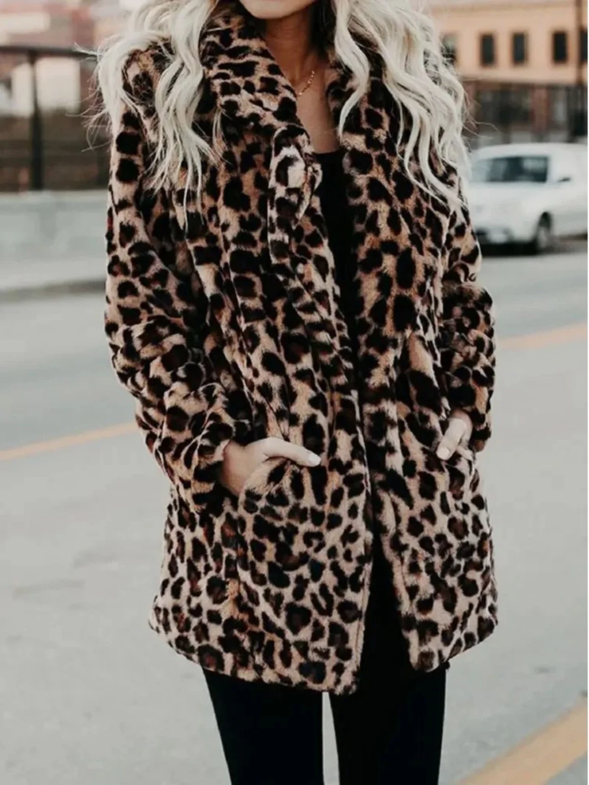 Jaet met luipaardprintkraag Middellange damesbovenkleding Street Sle Loose Fit Sve Design Herfstjas met normale lengte