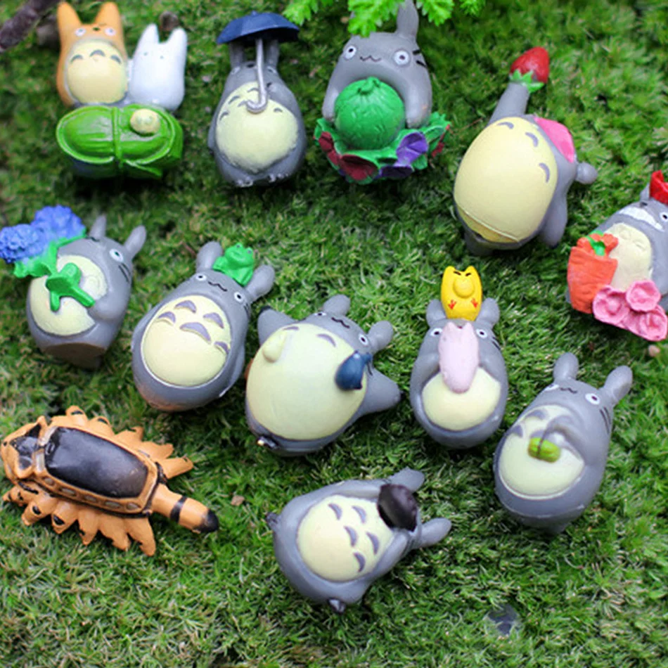 12 Uds Anime Miyazaki Hayao serie Totoro figura Mini estatua juguetes lindos habitación jardín pecera adornos figuras de Pvc juguete niños regalos