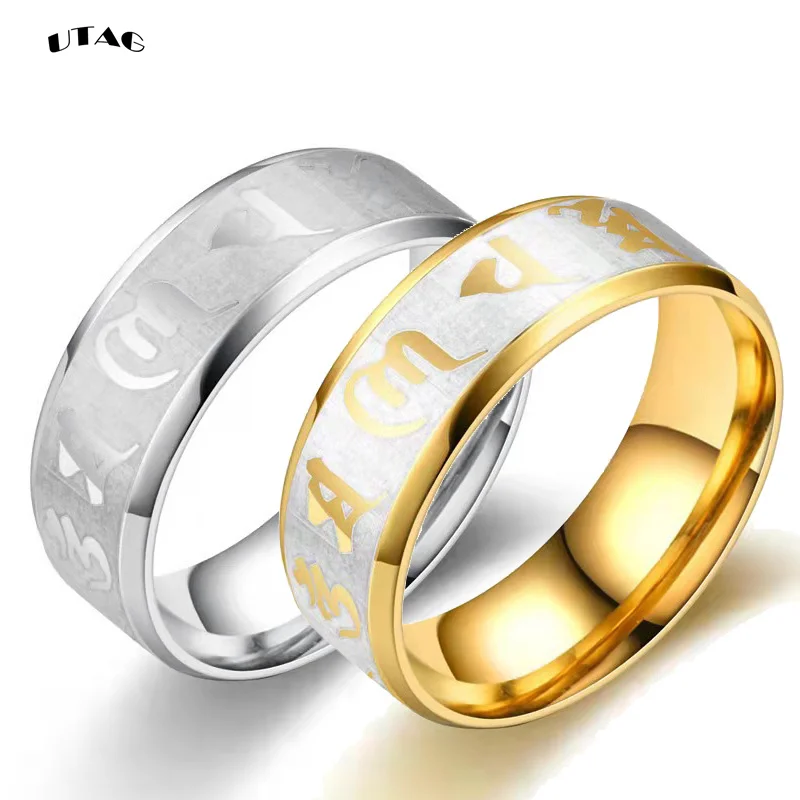 UTAG Vintage Rings For Men  Tibetan Six Words Mantra Rings Om Mani Padme Hum Buddhist Jewelry