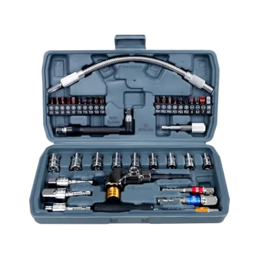 

39-Piece Flexible Drill Bit Extension Set with 105° Right Angle Adapter Metric Sockets Magnetic Bit Holders Storage Case