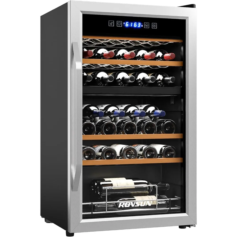 Refrigerador para vino de 33 botellas, refrigerador para vino y bebidas de doble zona con temperatura independiente y panel de control LED, independiente