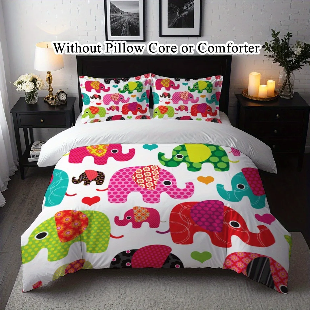 

Colorful Elephant Bedding Set Soft Polyester Duvet Cover Set Quilt Cover With Pillowcase Bedroom Decor Birthday Gift Christmas