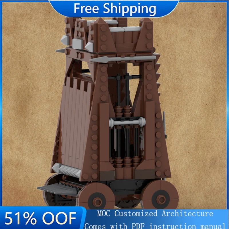 New 355 Parts Customized MOC Medieval Castle Siege Tower Model Building DIY Blocks Bricks Assembly Toy Holiday Gift For Children