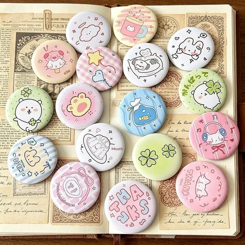 New 6Pcs/set Cartoon Mini Cartoon Button Badge Retro Girls Kids Backpack Pencil Bag DIY Decorative Brooch Pin Accessories