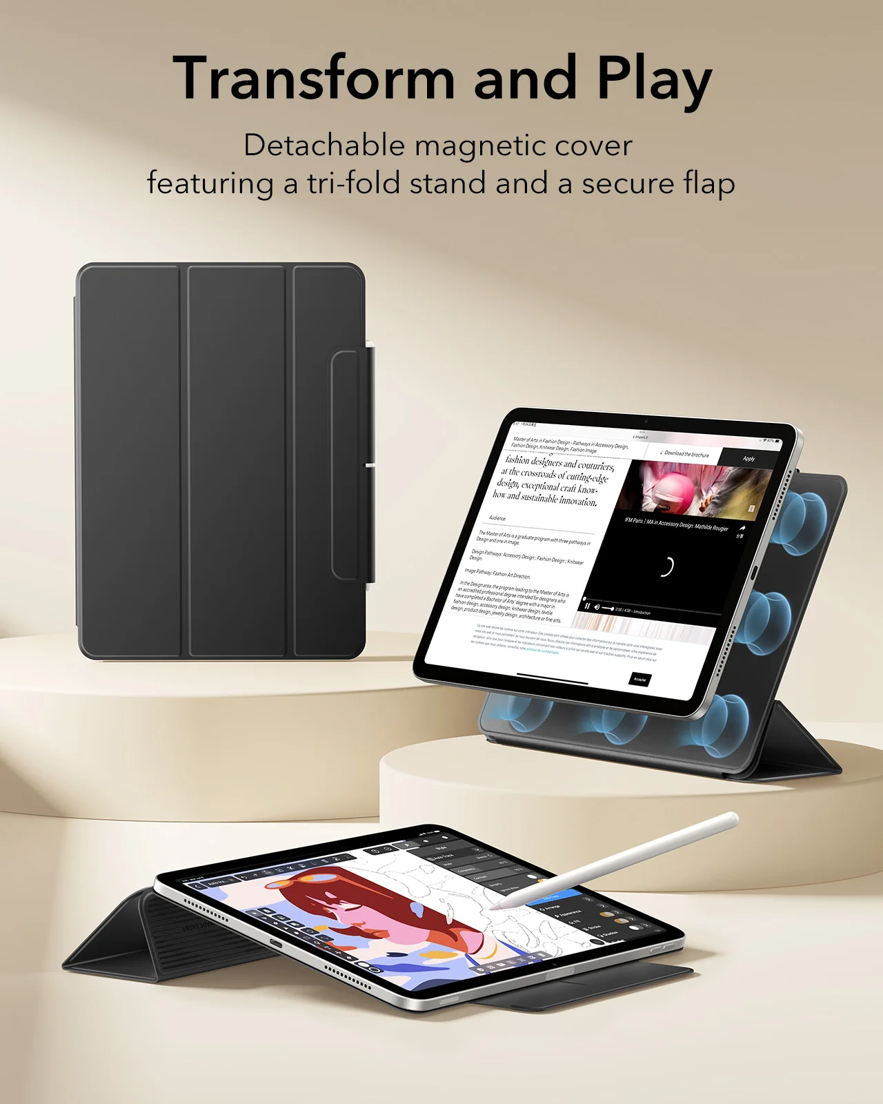 ESR for iPad Air 11 Inch Case M4/M3/M2 (2026/2025/2024) Powerful Magnetic Cover for iPad Air 5th/4th Gen (2022/2020)Auto Wake