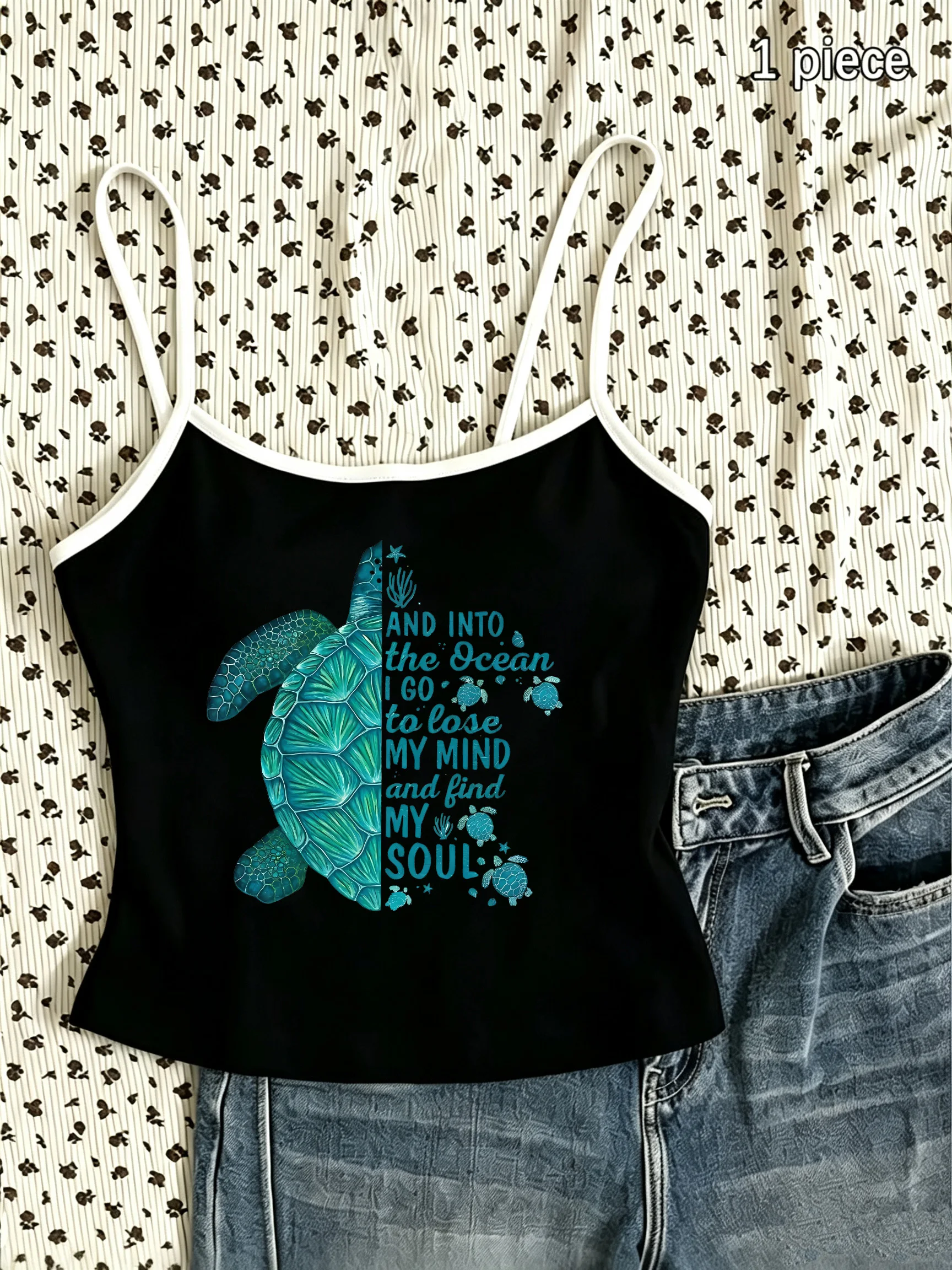 Women'S Y2K Aesthetic Trendy Fashion Retro Sea Turtle Camisole Top Casual Crop Top Vest 90s Tank Top Clothes Women 2000s