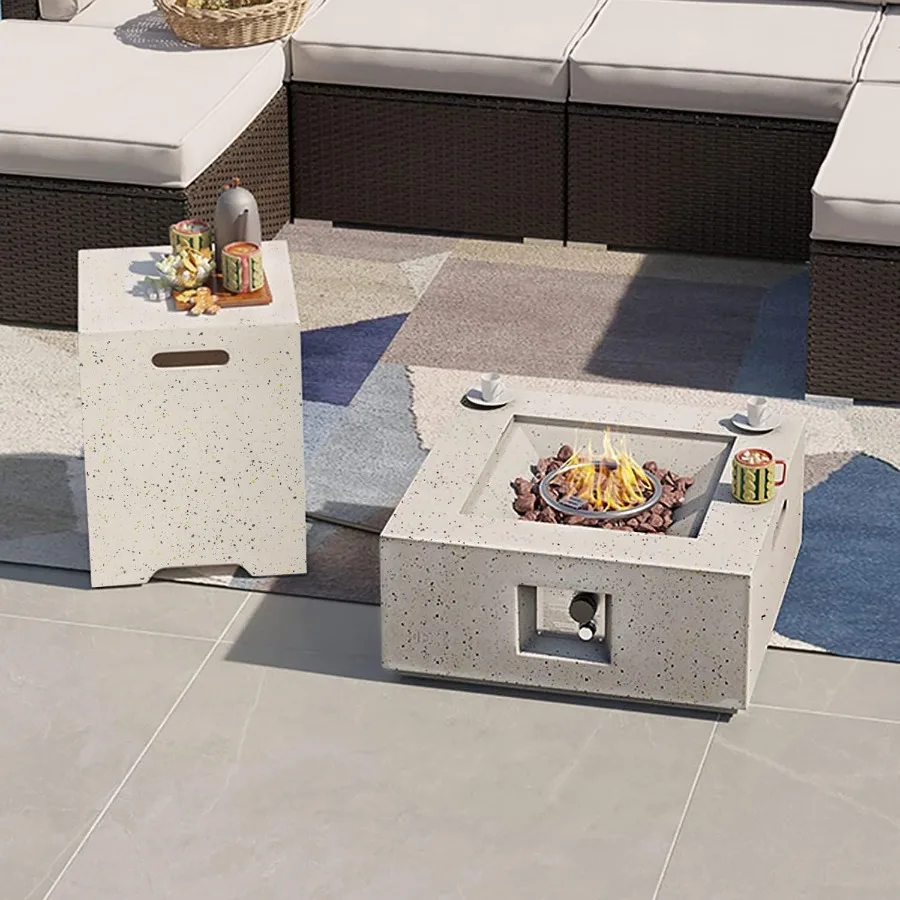 

Outdoor 28 Inch Propane Fire Pit Table 40 000 BTU Spotted White Patio Gas Fire Table Set for Relaxing Evenings Efficient Heatin