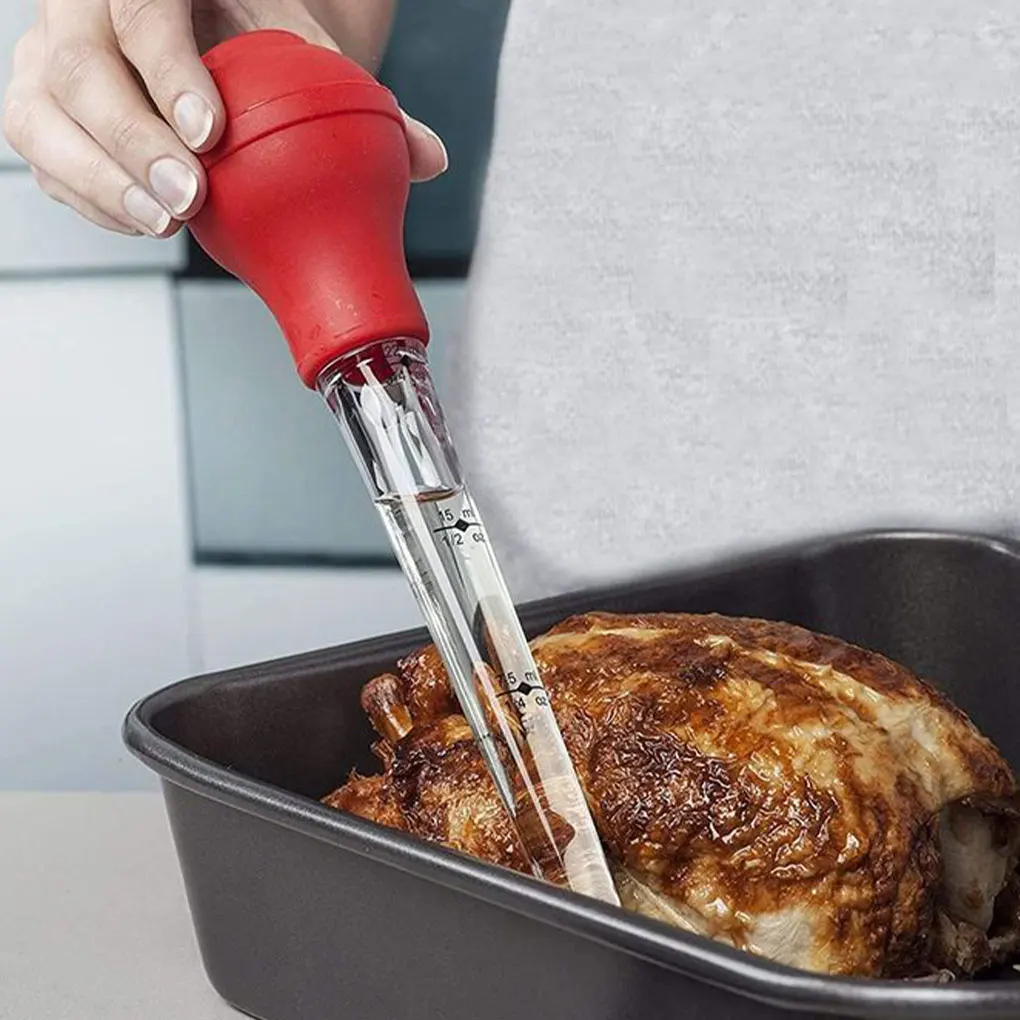 Red Turkey Baster Set Easy And Safe Cooking Tool With Silicone Made With Silicone Wide Applications